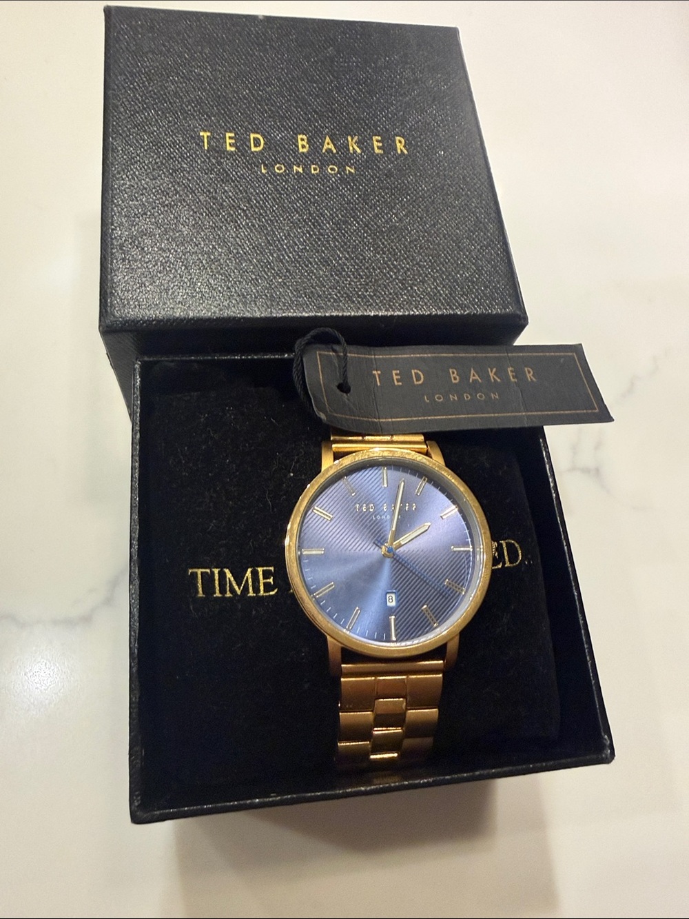 Ted Baker Gold-Tone Bracelet Watch with Blue Dial